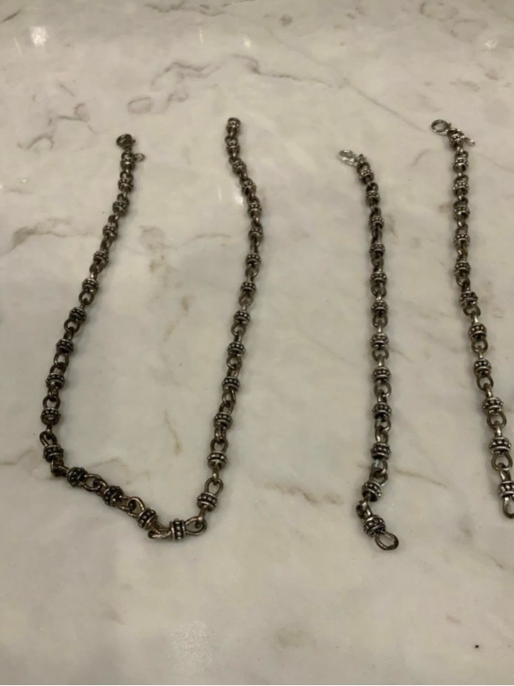 Sterling-Tone Beaded Link Necklace and Bracelets Set